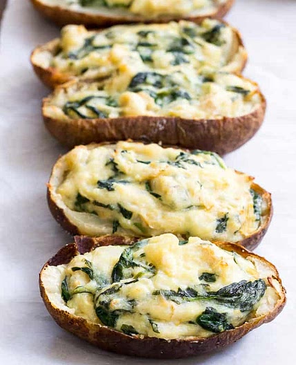 Spinach Artichoke Twice Baked Potatoes {Paleo, Whole30, Vegan}
