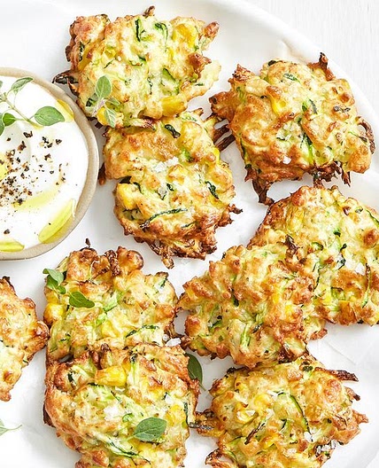 Air fryer zucchini, corn and haloumi fritters recipe