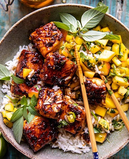 Crispy Honey Ginger Salmon Bowls