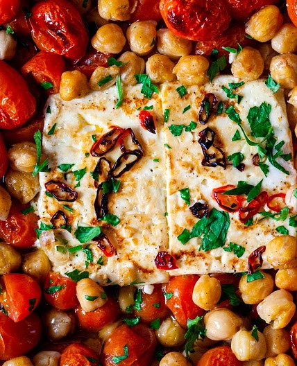 Baked Feta with Tomatoes and Chickpeas