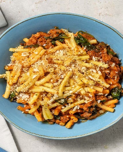 Lamb Pastitsio Style Pasta with Oregano, Spinach and Creme Fraiche
