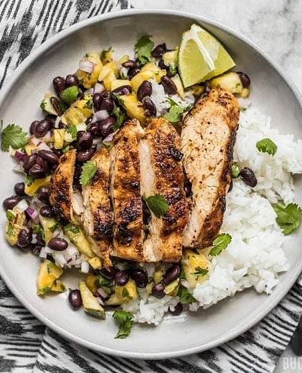 Jerk Chicken with Pineapple Black Bean Salsa