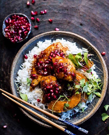 Sheet Pan Sticky Pomegranate Chicken and Honey Roasted Squash