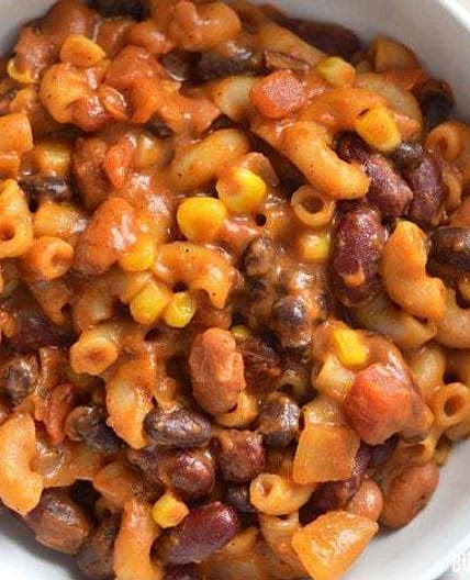 One Pot Cheesy Vegetarian Chili Mac