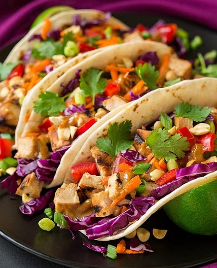 Thai Chicken Tacos with Peanut Sauce