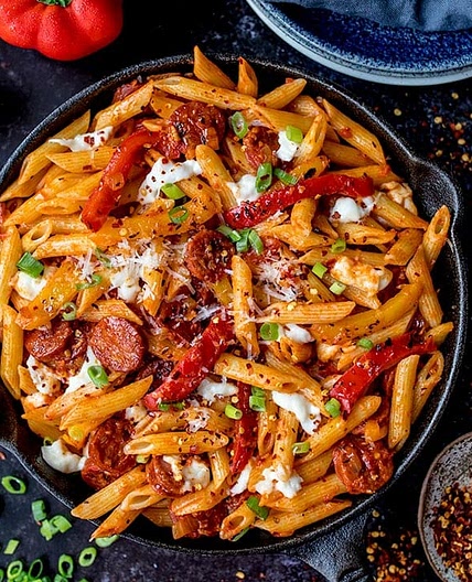 Penne Arrabbiata with Mozzarella and Chorizo