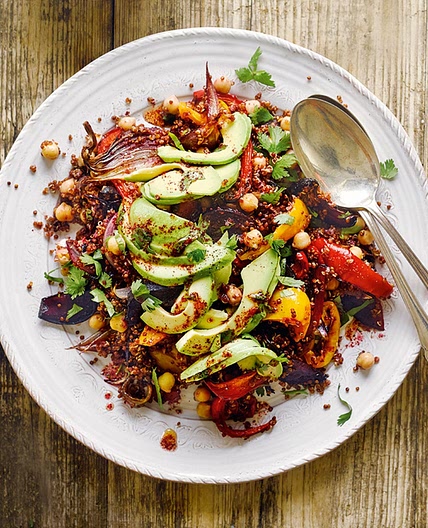 Roasted vegetable and chickpea quinoa salad