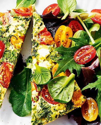 Summer greens, tomato and basil frittata