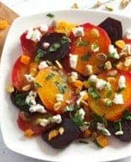 Beet Salad with Goat Cheese, Apricots, and Pistachios