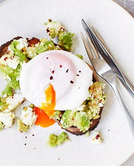 Poached eggs on avocado & feta toast