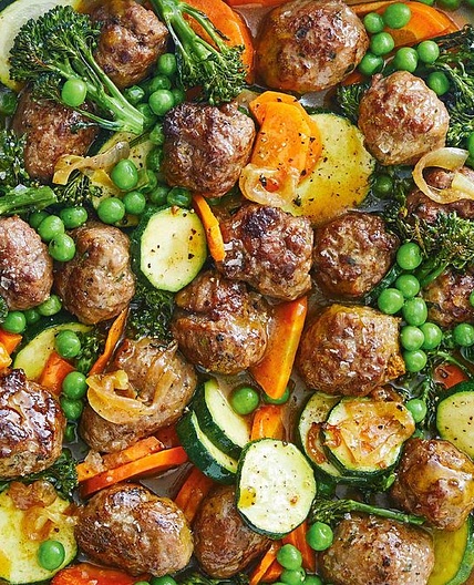 Curried sausage meatball tray bake recipe