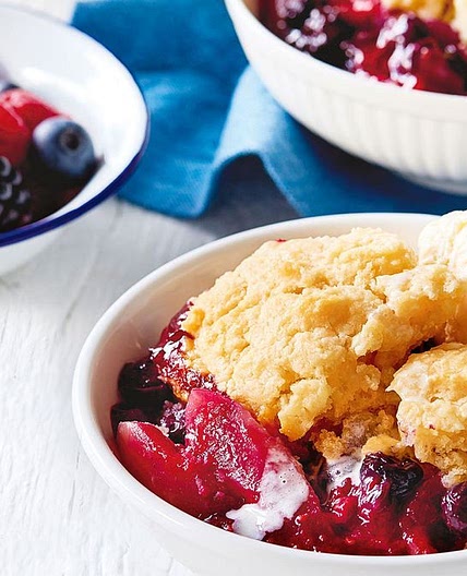 Pear, berry and white chocolate cobbler