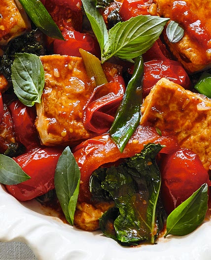 Tofu and Tomatoes With Spinach and Basil