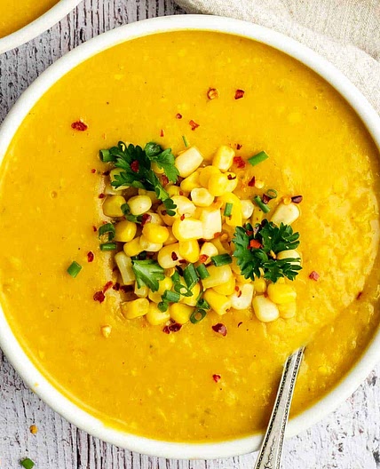 Creamy Yellow Split Pea Soup with Sweet Corn