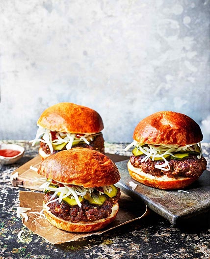 Bulgogi burgers with quick-pickled cucumbers