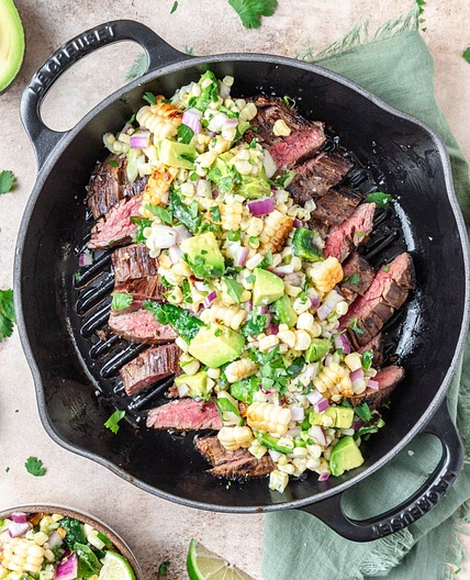 Grilled Flank Steak with Corn & Avocado Salsa