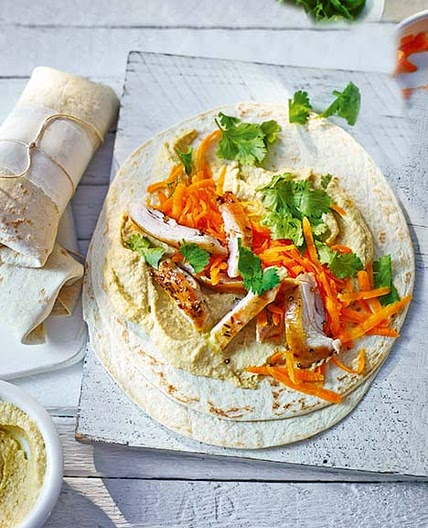 Chicken and houmous wraps