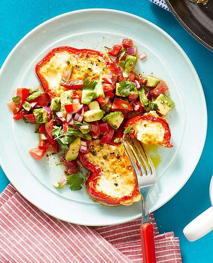 "Egg in a Hole" Peppers with Avocado Salsa