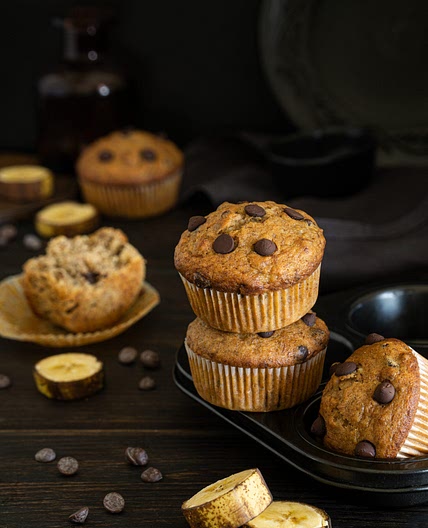 Banana Muffins with Chocolate Chips and Sour Cream