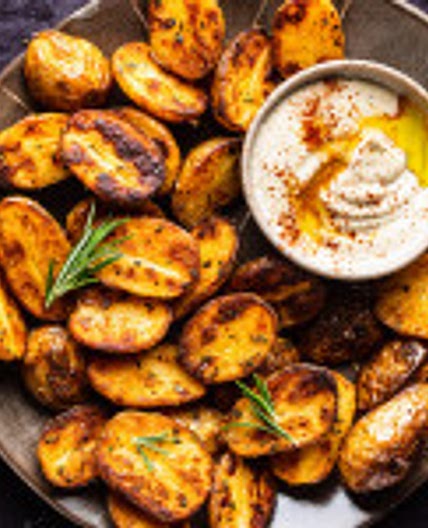 Roasted new potatoes with rosemary garlic dip
