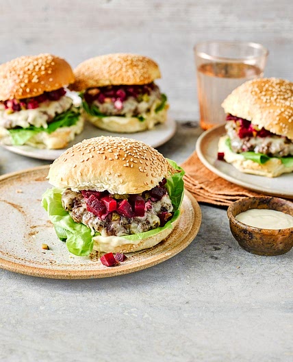 Beetroot and horseradish beef burger
