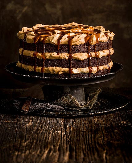 Chocolate and burnt butterscotch layer cake