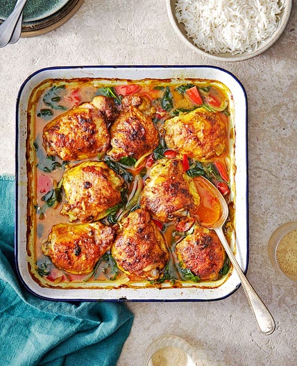 Spiced coconut chicken traybake