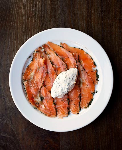 Mustard-and-dill-cured salmon with herb fromage blanc