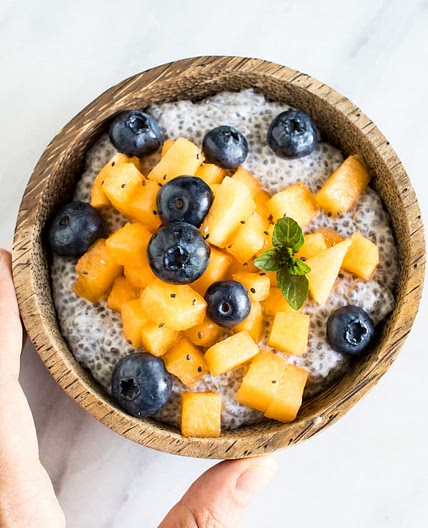 Low FODMAP Coconut Chia Pudding with Cantaloupe