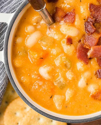 Bean and Bacon Soup (canned or dry beans!)