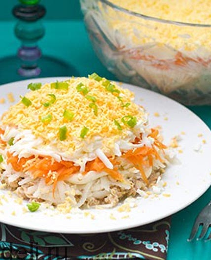 Салат “Мимоза” с горбушей – классический рецепт