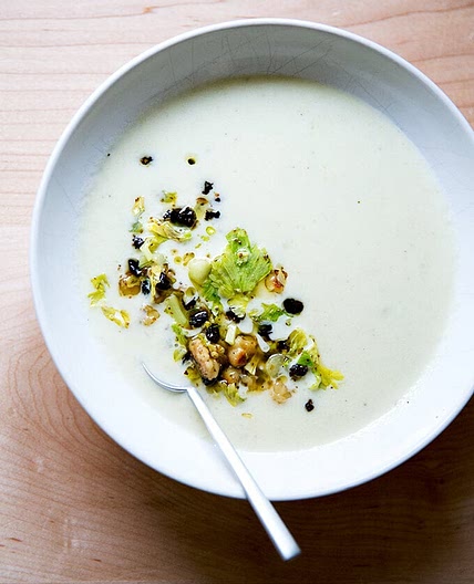 Cream of Celery Soup with Walnut-Currant Salsa