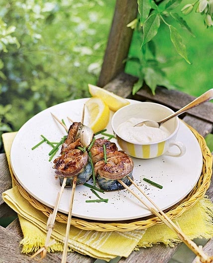 Teriyaki mackerel skewers