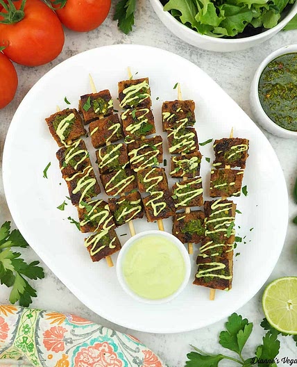 Seitan Skewers with Chimichurri and Jalapeno Lime Aioli