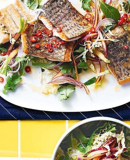 Crispy skin barramundi and vietnamese slaw