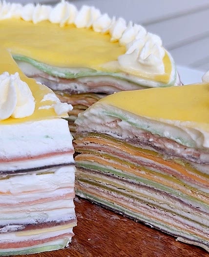 Rainbow Crepe Cake (colored with strawberry, blueberry, matcha powder)