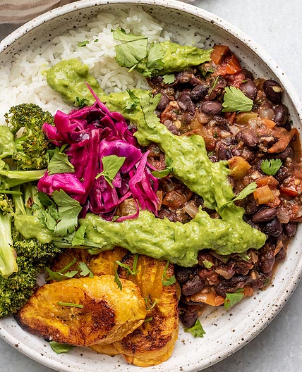 Sofrito Black Beans with Baked Sweet Plantains