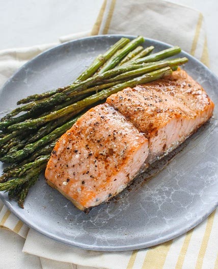 Roasted Salmon & Asparagus with Balsamic-Butter Sauce