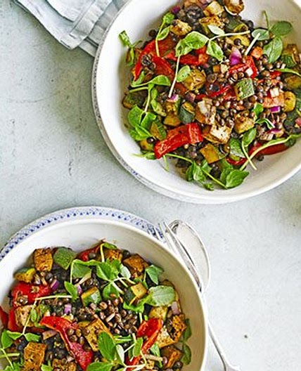 Puy lentils with smoked tofu