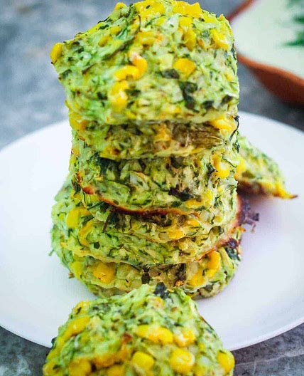 Zucchini, Corn Fritters with Cottage Cheese