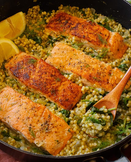 One-Pan Herby Salmon and Couscous