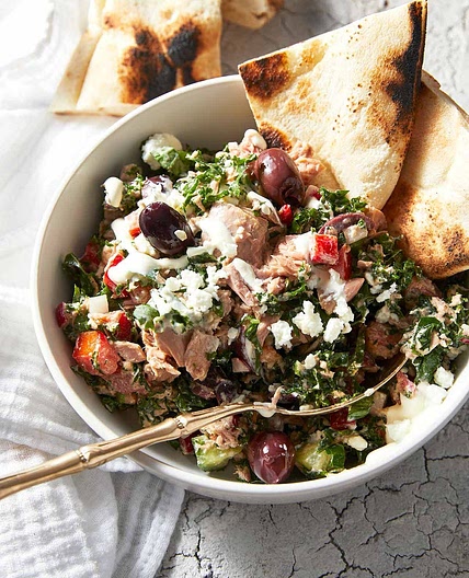 Mediterranean tuna salad with creamy feta dressing