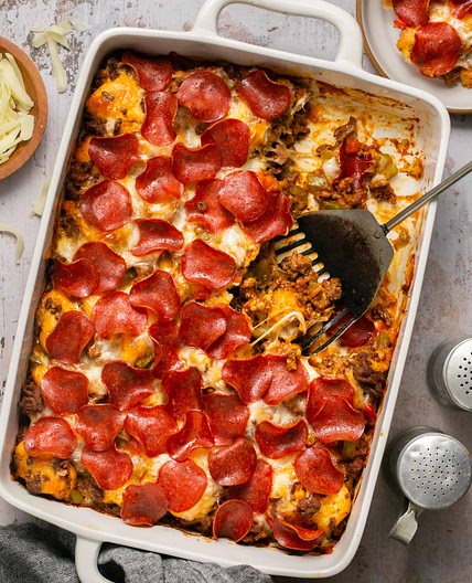 Bubble Up Pizza Casserole with Biscuits (Kid-Friendly!)