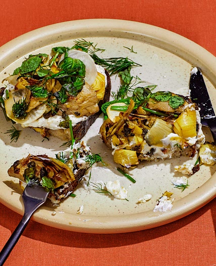 Fried Caper and Artichoke Toasts