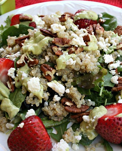 Spicy Green Dressing Over Strawberry Quinoa Salad