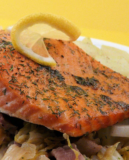 Slow-Roasted Salmon With Cabbage, Bacon & Dill