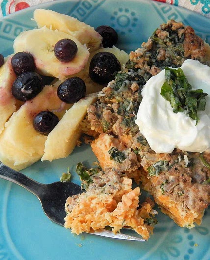 Turkey Spinach Sweet Potato Breakfast Casserole
