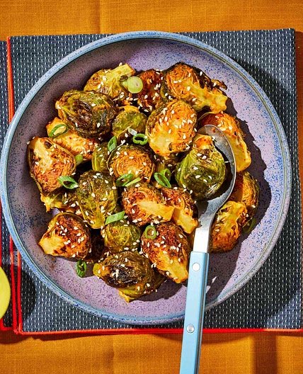Roasted Brussels Sprouts with Kimchi Vinaigrette Is the Gut-Healthy Veggie Side You’ve Been Waiting For
