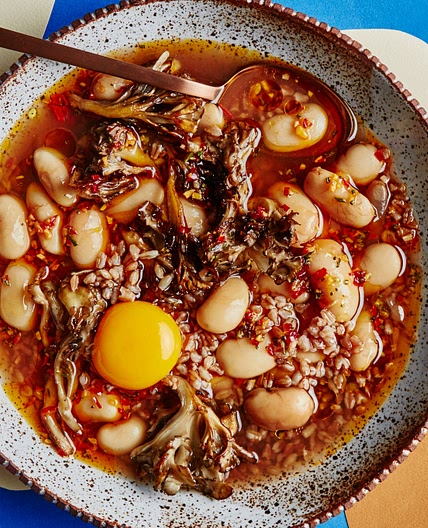 Brothy Bean Stew With Mushrooms