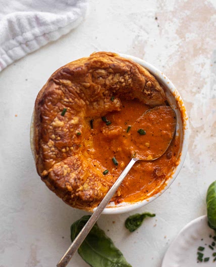Tomato Soup with Cheddar Puff Pastry